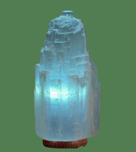 Selenite Lamp Large Blue (White crystal with blue bulb) 13"